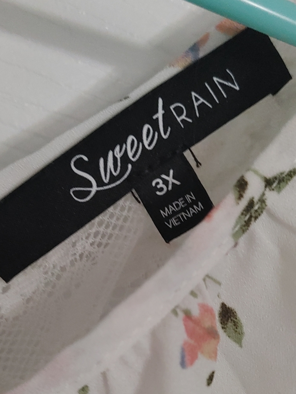 Sweet Rain Sheer 3X White Sleeveless Top w/ Lace Across Shoulders & Ribbon Tie - Picture 2 of 5